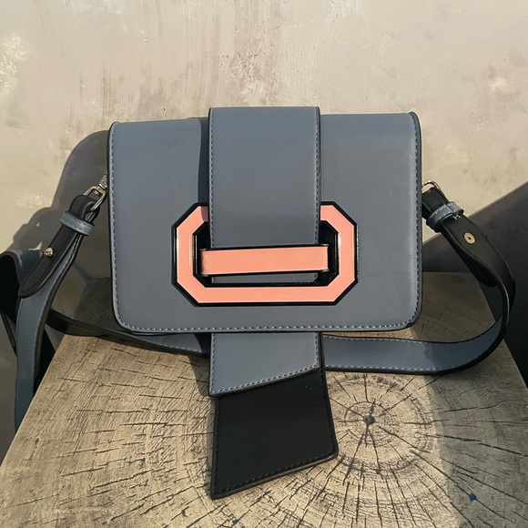 symphorine Handbags - Blue with Pink Accent Crossbody Bag